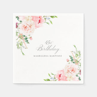 Serviette En Papier 45th Birthday Party Pink Floral Custom Cocktail