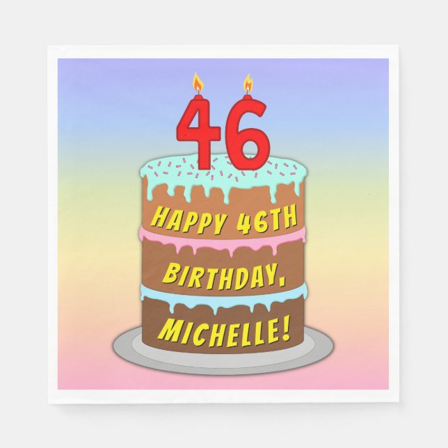 Serviette En Papier 46e anniversaire : Gâteau et bougies amusants + No (Devant)