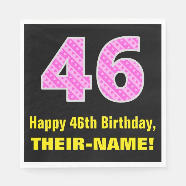 Serviette En Papier 46e anniversaire : Pink Stripes and Hearts "46" +  (Devant)