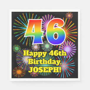 Serviette En Papier 46ème anniversaire : Fun Fireworks Motif + Rainbow
