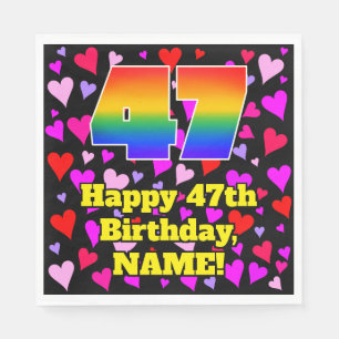Serviette En Papier 47e anniversaire : Amour Hearts Motif, Arc en ciel