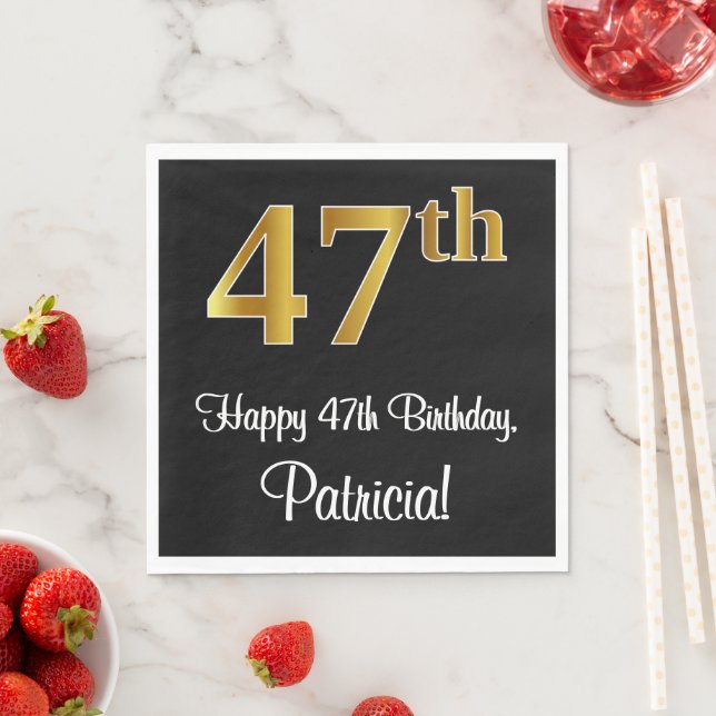 Serviette En Papier 47e anniversaire ~ Elégant Luxueux Faux Gold Look  (En situation)