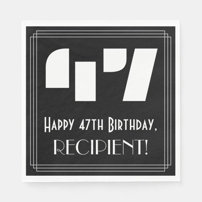 Serviette En Papier 47ème anniversaire : Art Déco Inspiré Look "47" +  (Devant)