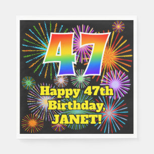 Serviette En Papier 47ème anniversaire : Fun Fireworks Motif + Rainbow