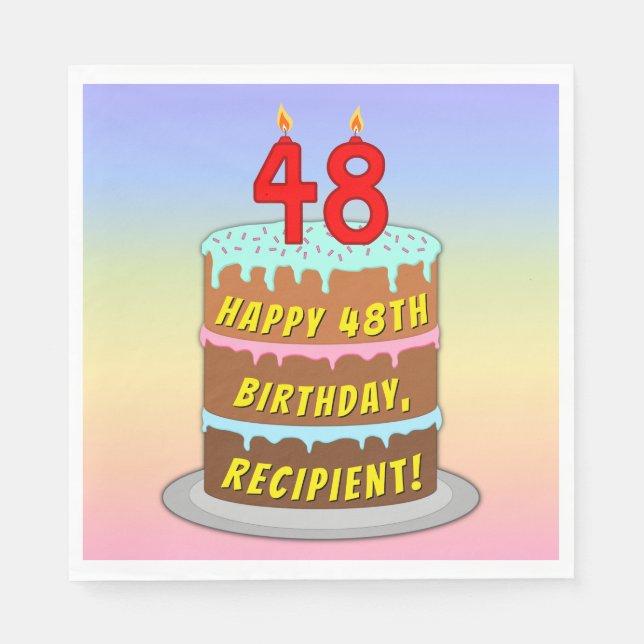 Serviette En Papier 48e anniversaire : Fun Cake and Candles + Nom pers (Devant)