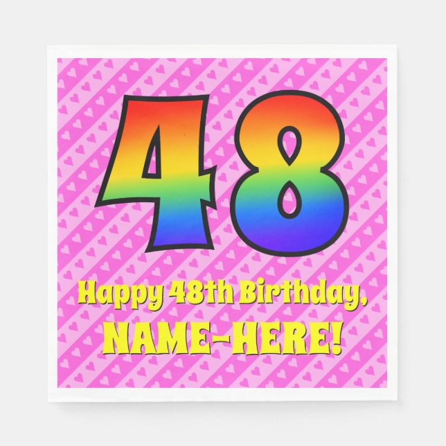 Serviette En Papier 48e anniversaire : Pink Stripes & Hearts, Arc en c (Devant)