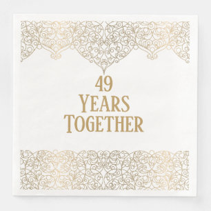 Serviette En Papier 49e Anniversaire Broderie Dorée Sur Fond Blanc