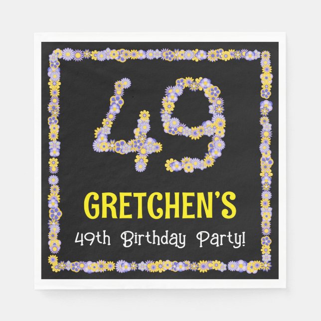 Serviette En Papier 49e anniversaire : Floral Flowers Numéro, Nom pers (Devant)