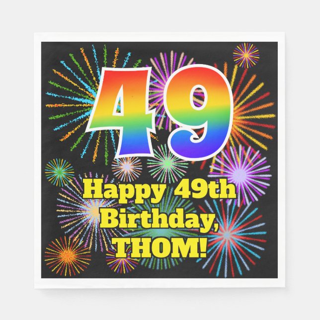 Serviette En Papier 49ème anniversaire : Fun Fireworks Motif + Rainbow (Devant)