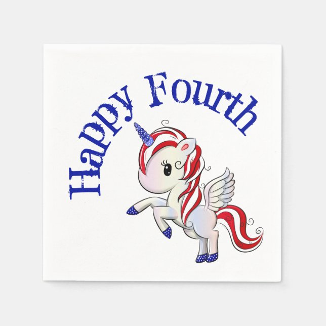 Serviette En Papier 4 juillet Américain Unicorne Pegasus Rainbow (Devant)