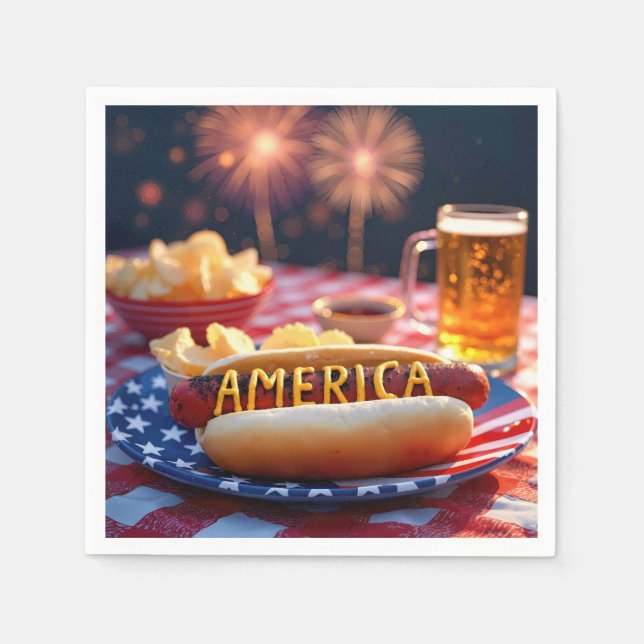 Serviette En Papier 4 juillet American Hot Dog and Beer (Devant)