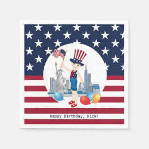Serviette En Papier 4 juillet Anniversaire garçon avec drapeau américa