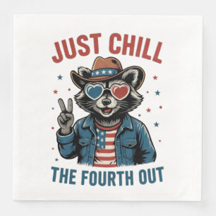 Serviette En Papier 4 Juillet BBQ Cool Retro Raccoon Chill La Quatrièm