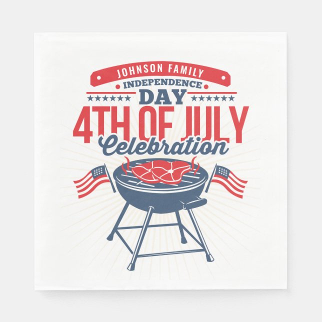 Serviette En Papier 4 JUILLET BBQ Grill Personnalisé Réunion de Famill (Devant)