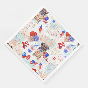 SERVIETTE EN PAPIER 4 JUILLET BLEUS BLANC ROUGE PATRIOTIQUE