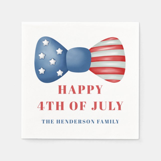 Serviette En Papier 4 juillet Bow Rouge, Blanc Et Bleu (Devant)