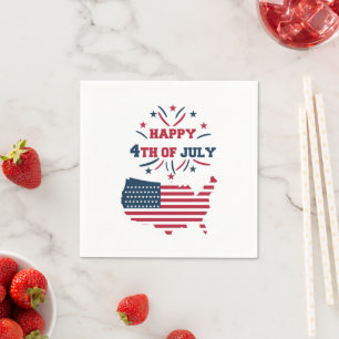 Serviette En Papier 4 juillet Feu d'artifice USA Rouge Blanc Bleu