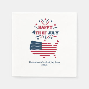 Serviette En Papier 4 juillet Feu d'artifice USA Rouge Blanc Bleu