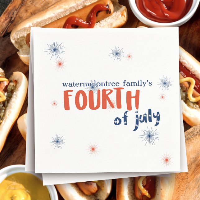 Serviette En Papier 4 juillet feux d'artifice Rouge Blanc et Bleu (These napkins are sure to make your celebration pop! Just add your family name and Happy Fourth!)