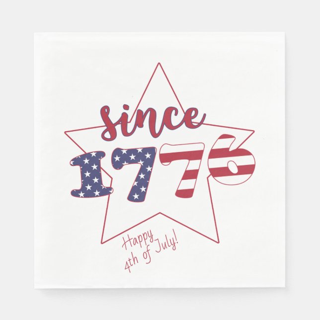 Serviette En Papier 4 juillet heureux | Depuis 1776 - Patriotique (Devant)