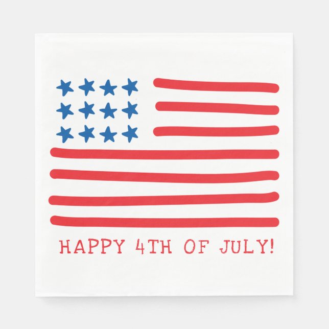 Serviette En Papier 4 juillet heureux | Drapeau américain tiré à la ma (Devant)