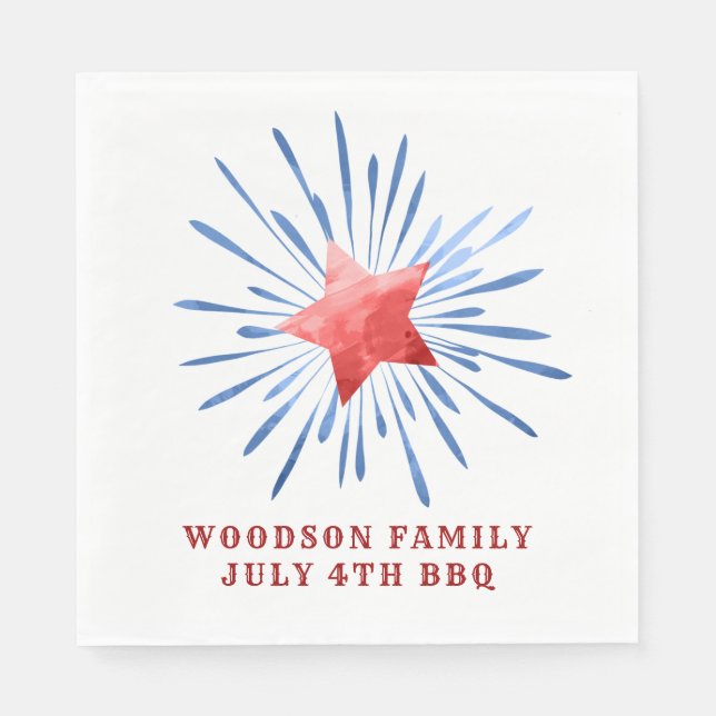 Serviette En Papier 4 juillet Nom de famille BBQ Classic Round Sticker (Devant)
