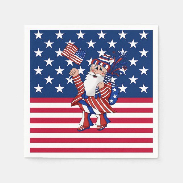 Serviette En Papier 4 juillet Patriotique Rouge, Blanc et BBQ Bleu Pèr (Devant)
