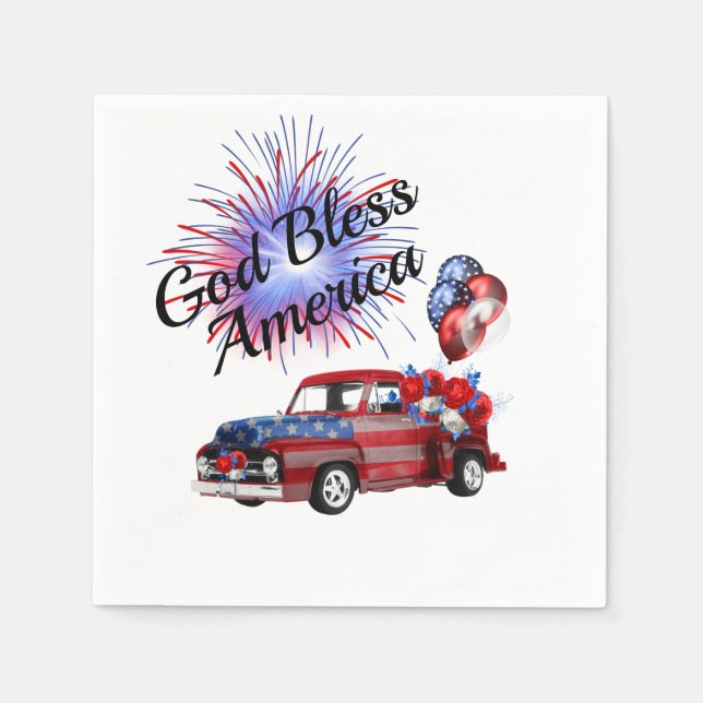 Serviette En Papier 4 juillet Patriotique Rouge Blanc et Bleu (Devant)