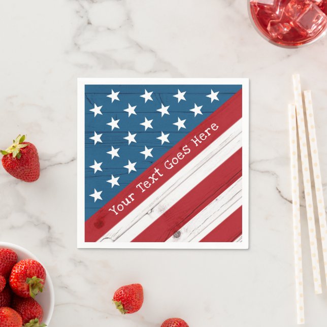 Serviette En Papier 4 juillet Stars Stripes USA Drapeau Rustique Bois (En situation)
