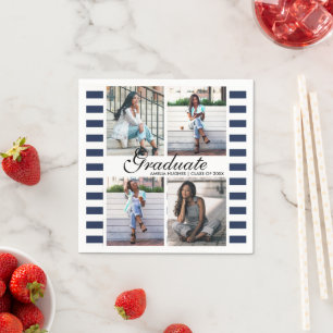 Serviette En Papier 4 Photo Collage Stripes Graduation Party