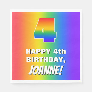 Serviette En Papier 4e anniversaire : coloré, amusant Motif arc-en-cie