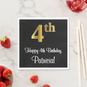 Serviette En Papier 4e anniversaire ~ Elégant luxe Faux Gold Look #