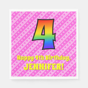 Serviette En Papier 4e anniversaire : Pink Stripes & Hearts, Rainbow #