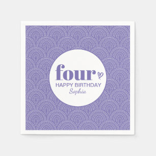 Serviette En Papier 4e anniversaire simple violet avec nom