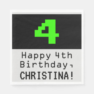Serviette En Papier 4e Anniversaire - Style Nerd / Geek "4" & Nom