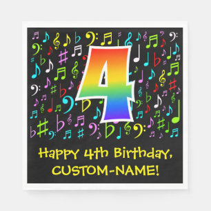 Serviette En Papier 4e anniversaire - Symboles de musique colorée, ar