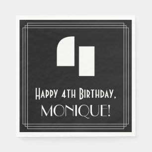 Serviette En Papier 4ème anniversaire : Art Déco Inspiré Look "4" + No