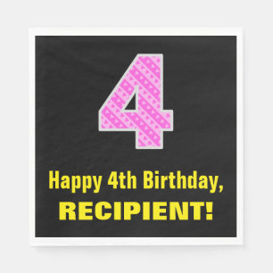 Serviette En Papier 4ème anniversaire : Pink Stripes and Hearts "4" +