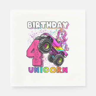 Serviette En Papier 4th Birthday Unicorn Monster Truck Birthday Party 