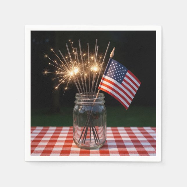 Serviette En Papier 4th of July Sparklers With American Flag (Devant)