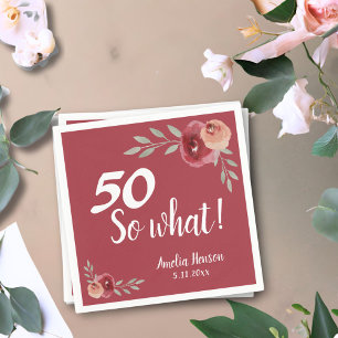 Serviette En Papier 50 Alors quel Rose d'aquarelle rouge 50e anniversa