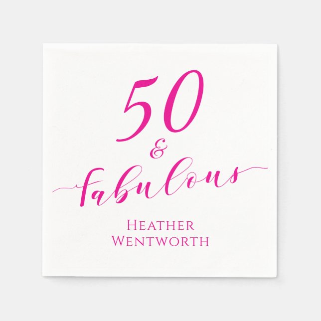 Serviette En Papier 50 and Fabulous Fiftieth Birthday Hot Pink Script (Devant)