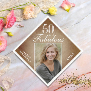 Serviette En Papier 50 and Fabulous Rustic Beige Photo 50th Birthday