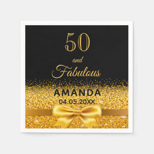 Serviette En Papier 50 anniversaire fabuleux arc en or noir