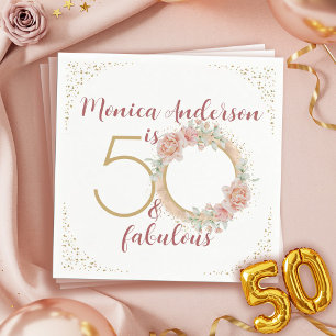 Serviette En Papier 50 ans et Fabuleux Anniversaire Photo Fleur Rose O