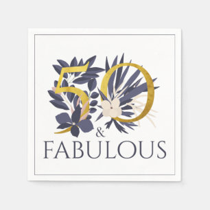 Serviette En Papier 50 ans et Fabuleux Bleu Or Luxueux Anniversaire F