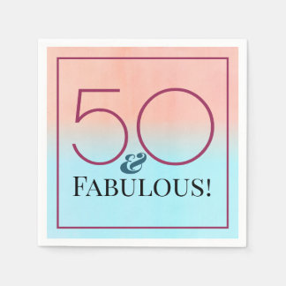 Serviette En Papier 50 ans et Fabuleux Fête Rose et Bleue