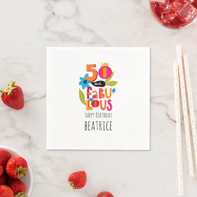 Serviette En Papier 50 et fabuleux 50e anniversaire Whimsical Letterin (En situation)