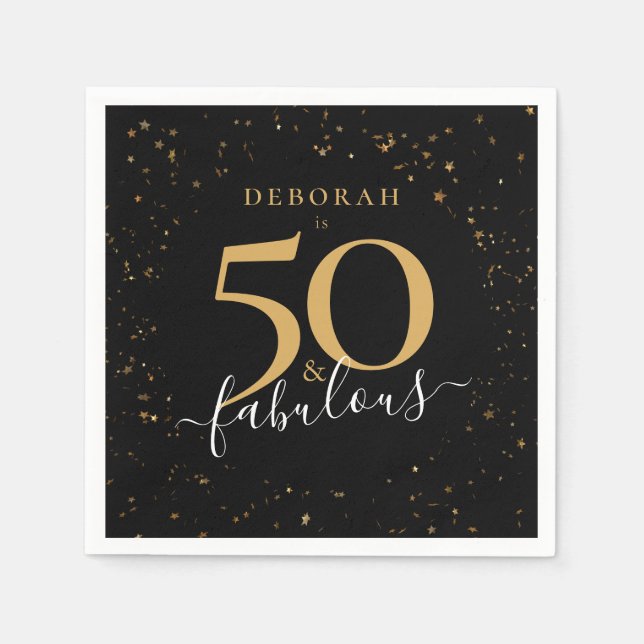 Serviette En Papier 50 et fabuleux Anniversaire Black Gold Confetti Ch (Devant)