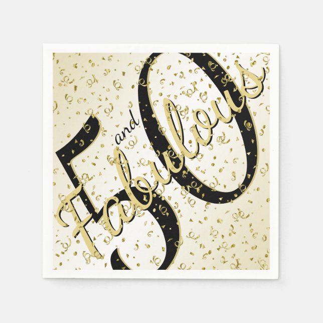 Serviette En Papier 50 et Fabuleux anniversaire noir/Gold Script (Devant)